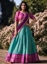 Kanchipuram Sky Blue Traditional Wear Weaving Lehenga Choli